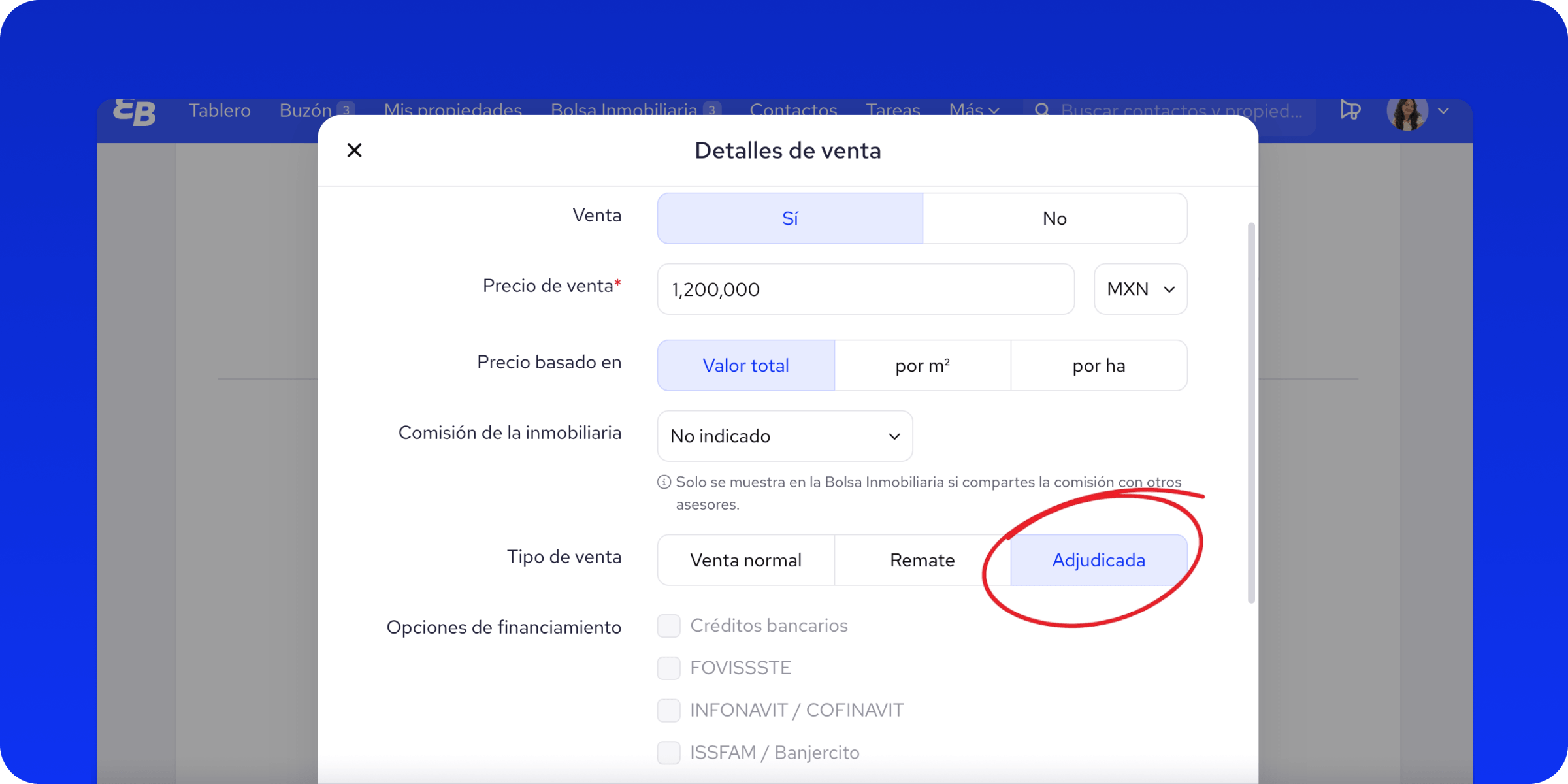 Clasifica tus propiedades como adjudicadas